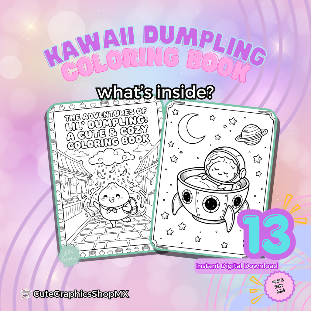 Libro para colorear imprimible. Kawaii Dumplings