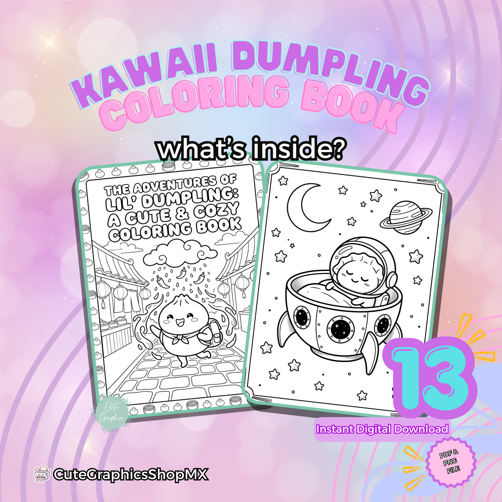 Libro para colorear imprimible. Kawaii Dumplings
