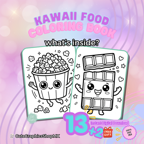 Libro para colorear imprimible. Kawaii food